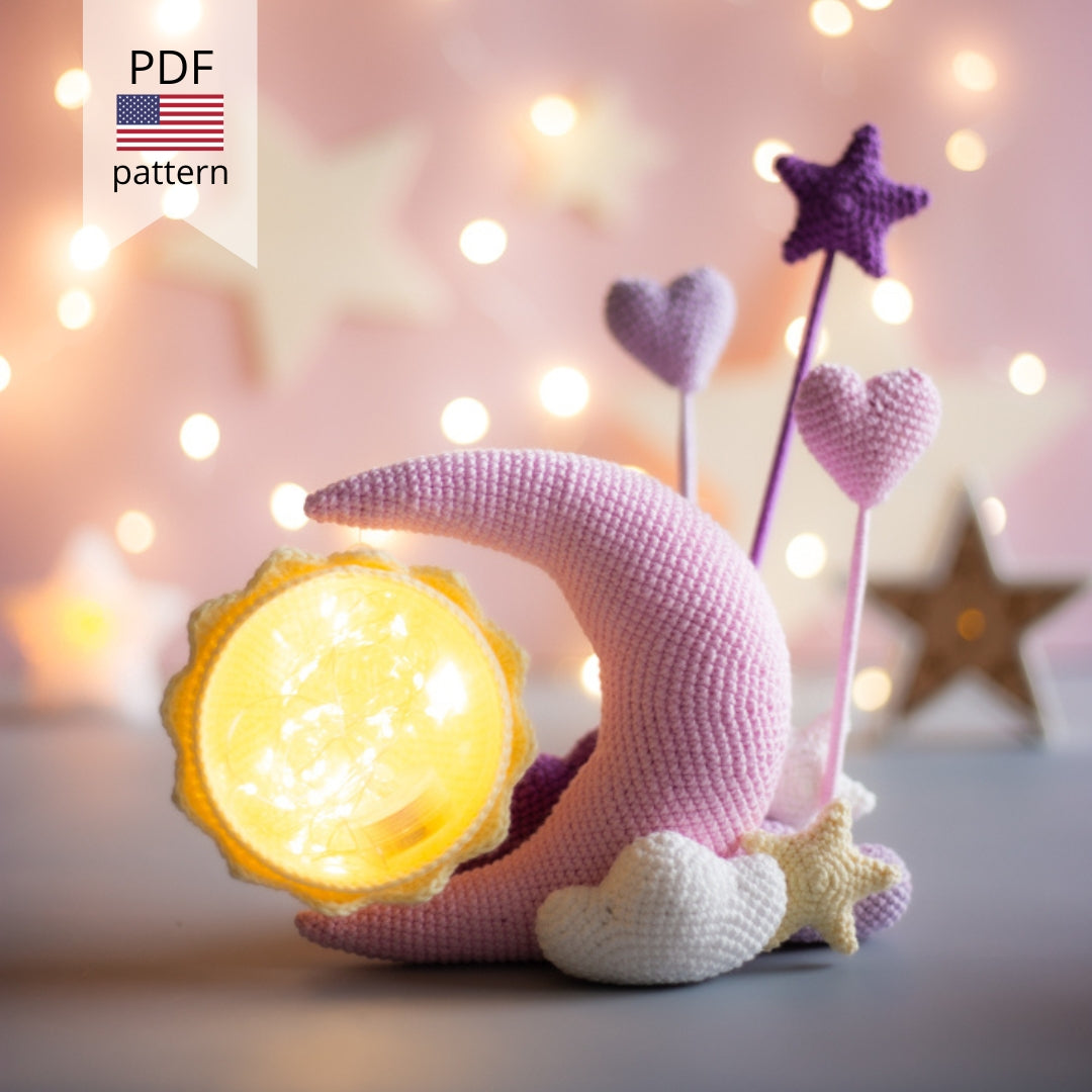 Crochet pattern night light Moon and Sun. Original crochet home decor.