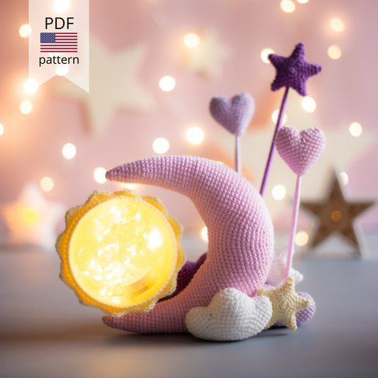 Crochet pattern night light Moon and Sun. Original crochet home decor.