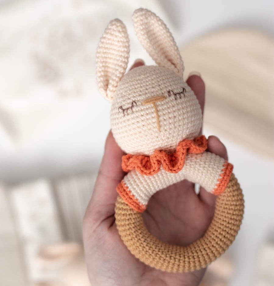 Amigurumi Crochet Bunnies - Crochet Toy and Rattle. Crochet Pattern in PDF