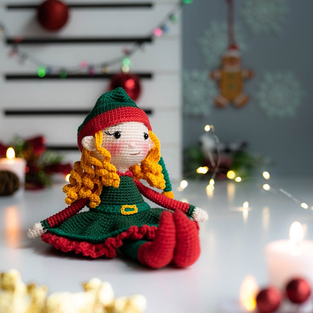 Amigurumi Christmas Elf girl. Crochet Pattern in PDF