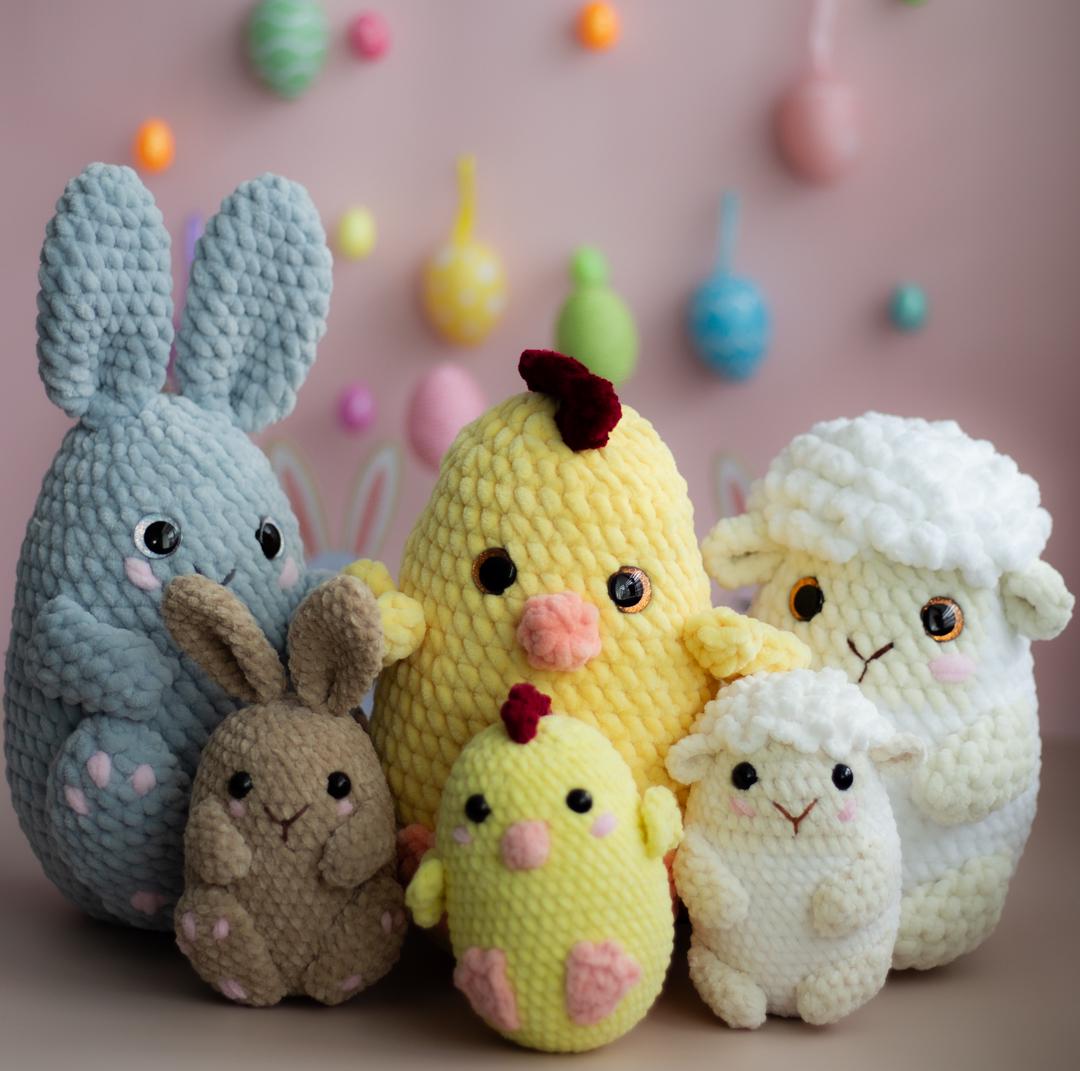 Amigurumi Crochet Easter Bunny, Sheep, Chicken. Crochet Pattern in PDF