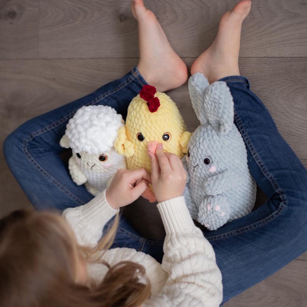 Amigurumi Crochet Easter Bunny, Sheep, Chicken. Crochet Pattern in PDF