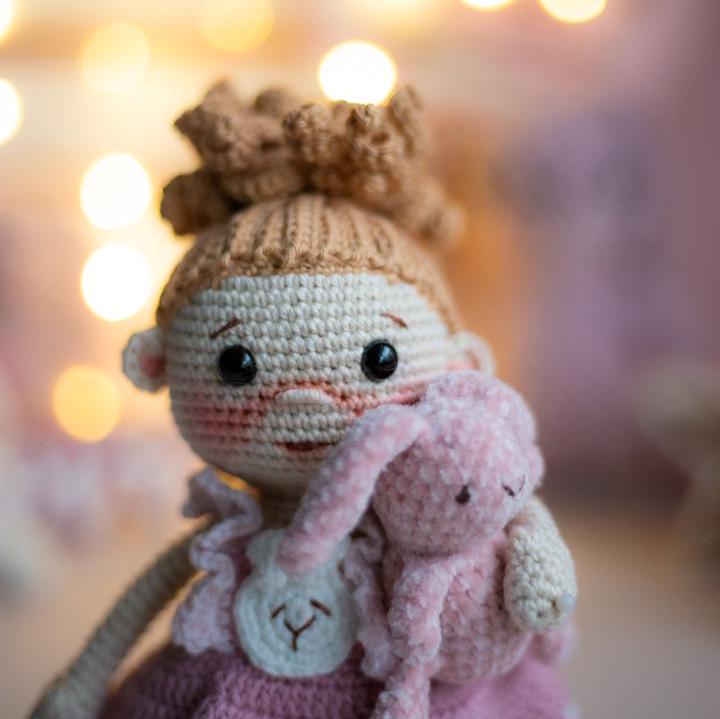Amigurumi Crochet Doll. Baby Girl with Bunny. Crochet Pattern in PDF.