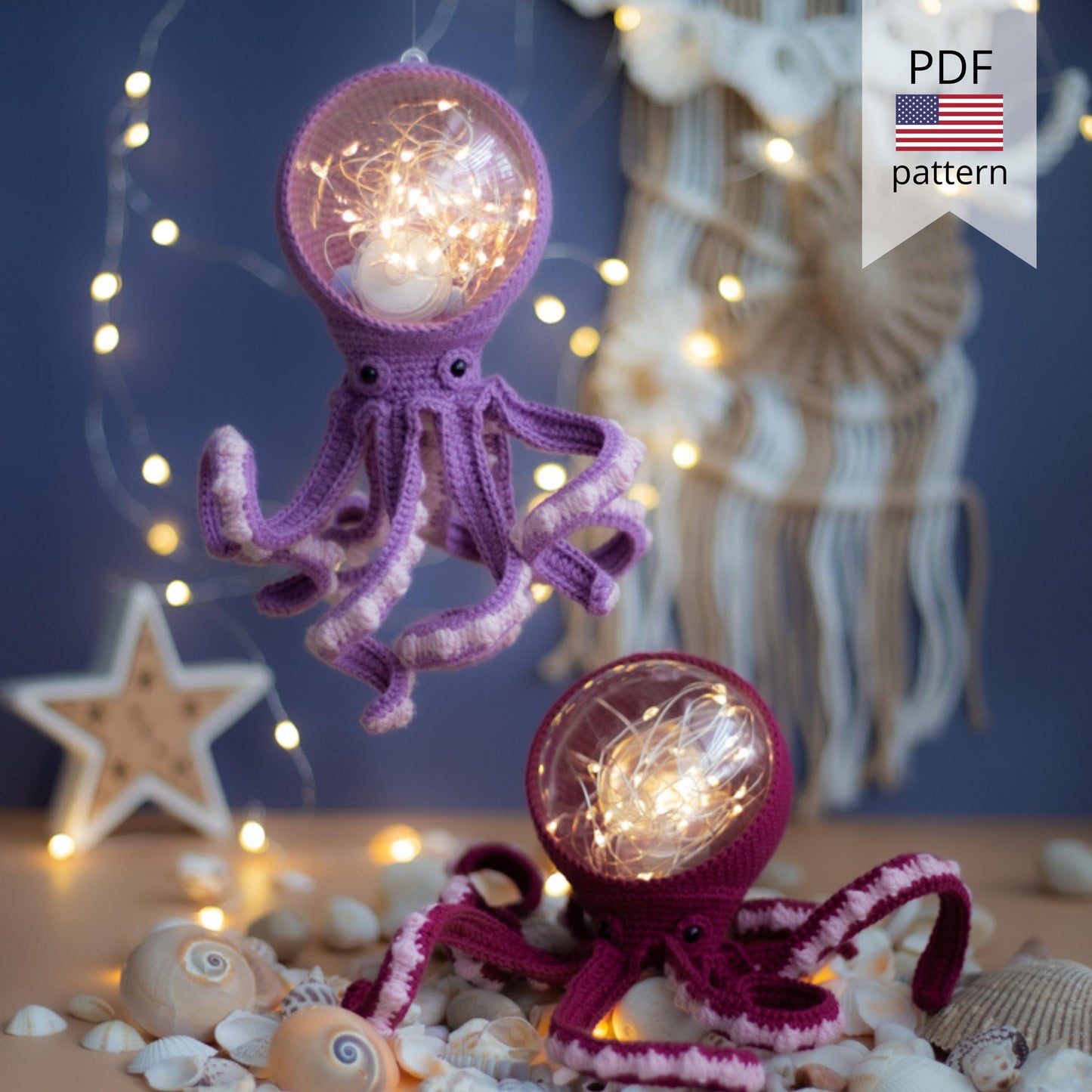 Amigurumi Crochet Octopus. Crochet Night Light. Crochet Pattern in PDF