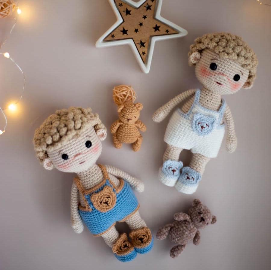 Amigurumi Crochet Baby Boy with Bear. Crochet Pattern in PDF