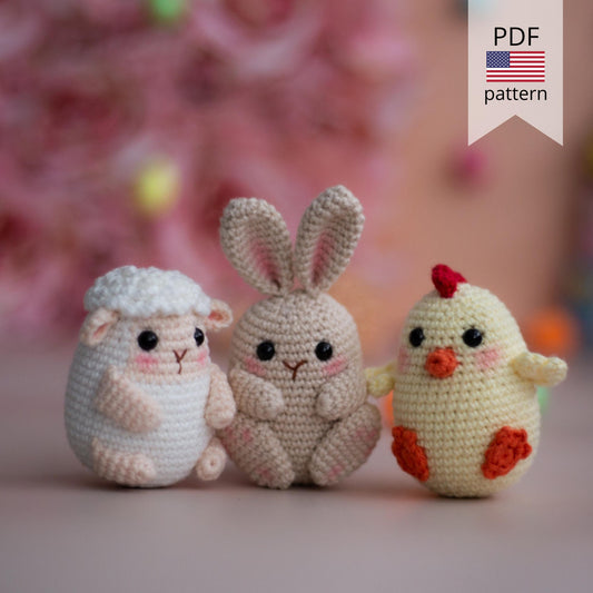 Amigurumi Crochet Easter Bunny, Sheep, Chicken. Crochet Pattern in PDF