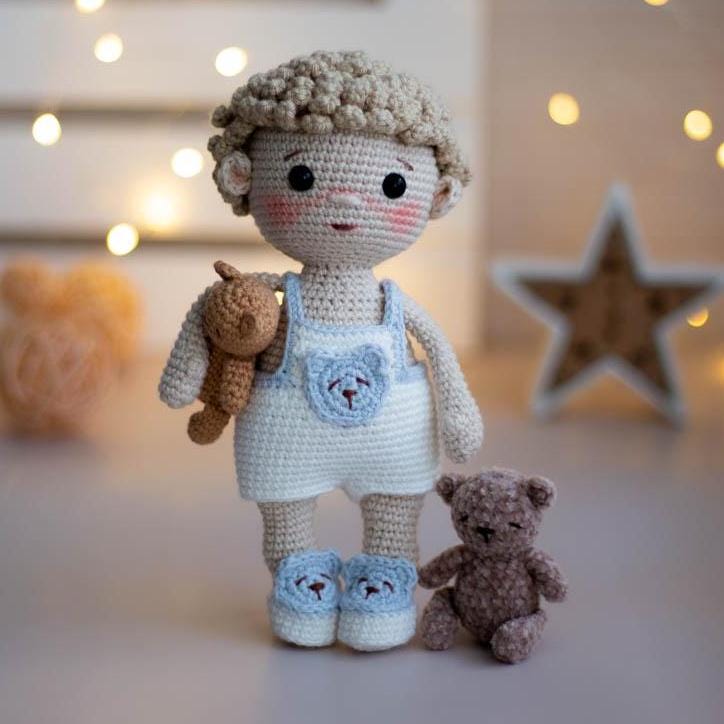 Amigurumi Crochet Baby Boy with Bear. Crochet Pattern in PDF